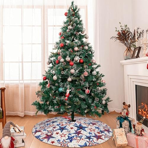 American Patriotic Tree Skirt with 3 Red Ties for Memorial Day 4th of July Halloween Decorations Ornaments Decorations Holiday Party Indoor 48" - Image 2