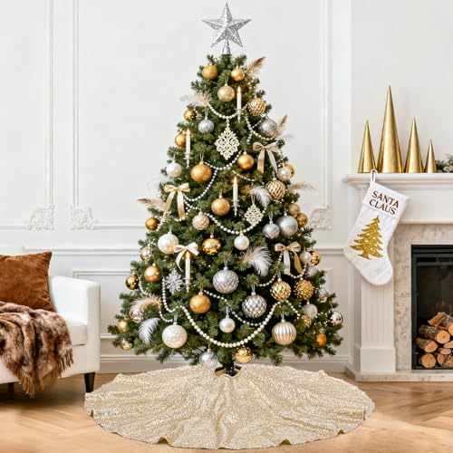 B-COOL 36inch Tree Skirt Sequin Trees Mats Christmas Champagne Pencil Tree - Image 3