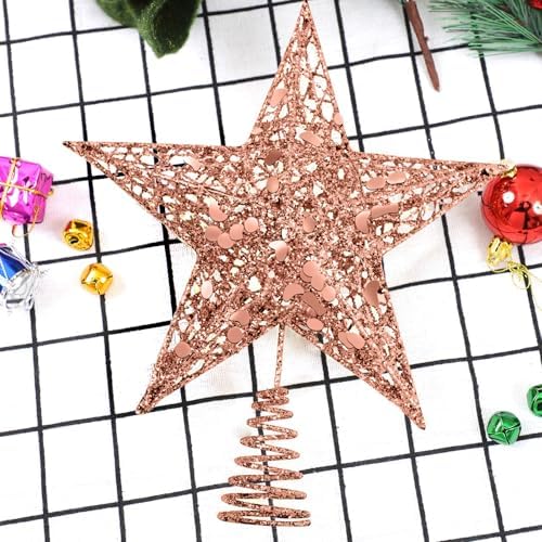 URATOT Glittered Christmas Tree Topper Metal Christmas Treetop Hallow Wire Star Topper for Christmas Home Decoration (8 inches, Rose Gold) - Image 3