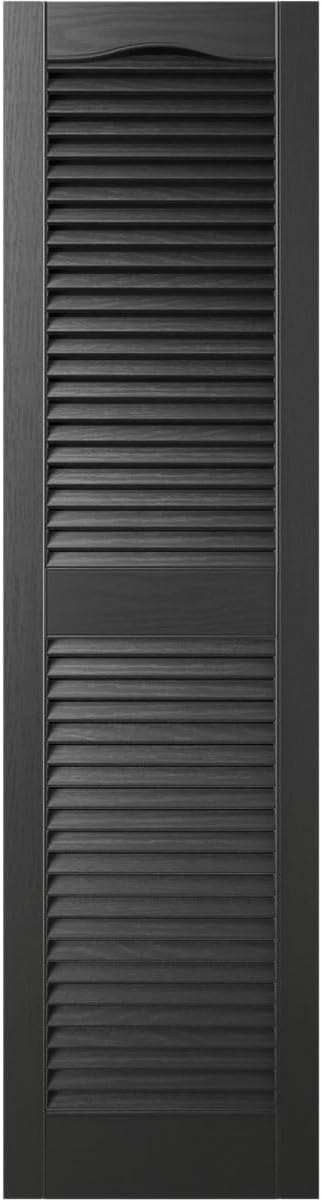 Ekena Millwork Lifetime Vinyl LL1S12X05500BL Standard Cathedral Top Center Mullion, Open Louver Vinyl Shutters, w/Installation Shutter-Lok's & Matching Screws (Per Pair), 12"W x 55"H, Black