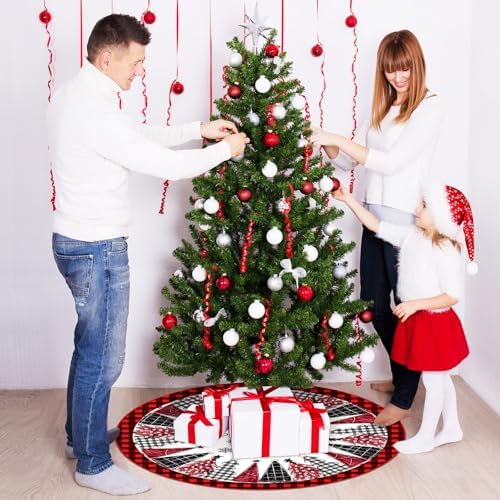 Blosssound Christmas Tree Skirt Buffalo Plaid,48 Inch,Grid,Red Black - Image 6