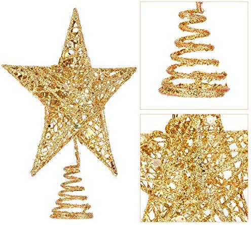 Bememo 8 Inches Glitter Star Christmas Tree Topper Shimmery,Gold - Image 3