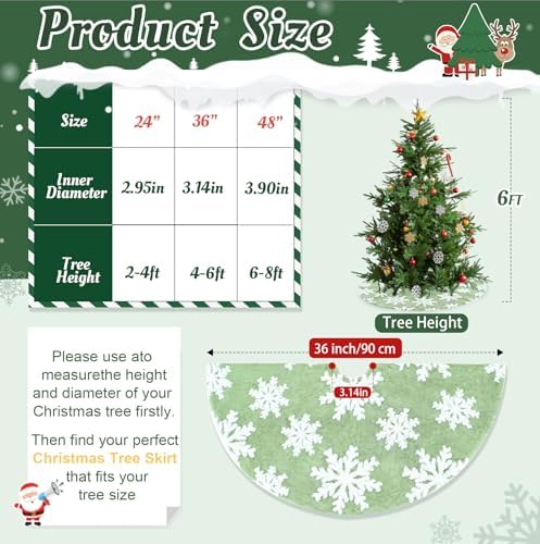 36 Inch Tree Skirts Small Green Christmas Tree Skirt Snowy Xmas Tree Skirt Fur Fabric for New Year Party Home Winter Holiday Party Decorations - Image 6