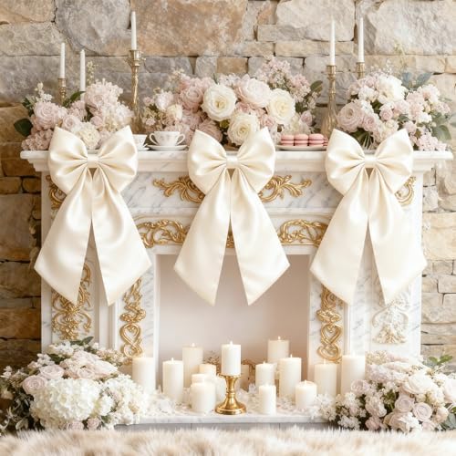Big Bow Decor Cream White Large Coquette Bow as Crib Skirt Girls Room Wall Hanging Gift Coquette Birthday Party Wedding Bridal Decor for Christmas Tree Holiday Xmas(Luxurious Satin, 23x11 in) by Froova