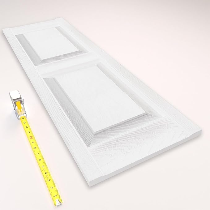 Ekena Millwork LP2S14X07500BW Lifetime Vinyl Standard Two Equal Panels with Raised Panel Shutters, 14 3/4" W x 75" H, Bright White, 1 Piece