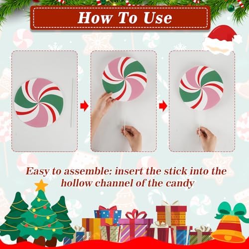 12Pcs Large Candy Christmas Tree Decorations Peppermint Lollipop Christmas Picks for Tree, 7.87" Pink and Red Candy Ornaments, Plastic Candyland Tree Topper for Xmas Holiday Party Vase Decor - Image 6