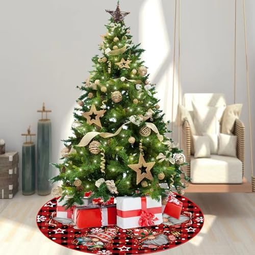 GAGEC Christmas Tree Skirt Red Buffalo Plaid Tree Skirt Glitter Gnomes Snowflake Xmas Winter Tree Skirt 48 Inch for Black Christmas Indoor Outdoor Decorations - Image 5