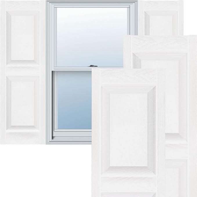 Ekena Millwork LP2S14X07500BW Lifetime Vinyl Standard Two Equal Panels with Raised Panel Shutters, 14 3/4" W x 75" H, Bright White, 1 Piece