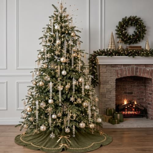 Arrowbash 72 Inch Olive Green Christmas Tree Skirt Velvet Fur Scallop Tree Skirt Sparking Gold Lace Trim for Party Rustic Xmas Holiday Decorations All Year - Image 5