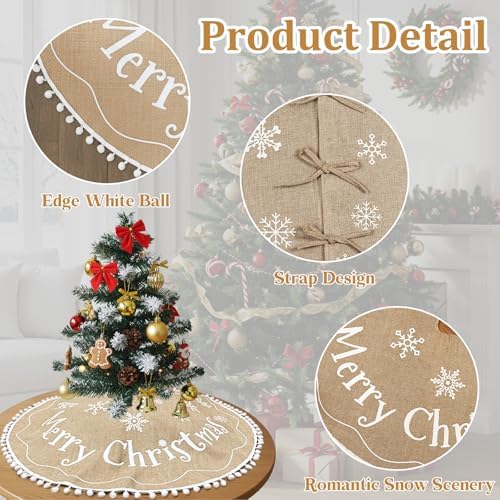 AerWo 24 inch Small Christmas Tree Skirt Decorations, Rustic Mini Burlap Tree Skirt Vintage Xmas Cover for Christmas Party Mat Indoor Outdoor Holiday Family Winter Home Decorations - Image 3