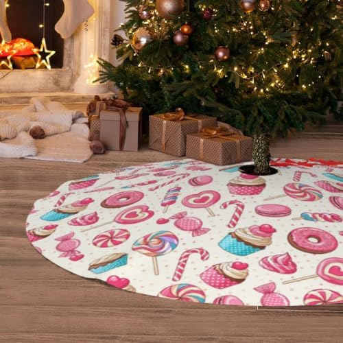 Christmas Lollipop Cupcake Donut Candy Tree Skirt Xmas Tree Mat Holiday Party Home Decor 48 Inch - Image 5