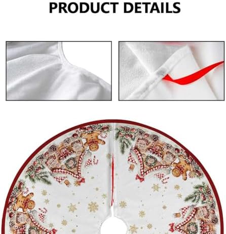 Gingerbread Christmas Tree Skirt 36 Inch Red and Gold Xmas Tree Decorations - Image 4