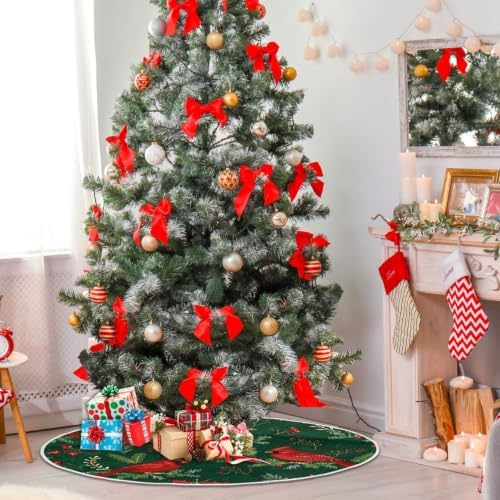 ATTX Red Cardinal Bird Christmas Tree Skirt Home Decoration Large Round Tree Skirt 47.2 Inches - Image 4
