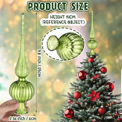 Gejoy Mercury Glass Christmas Finials Tree Topper Lime Green Ornaments - Image 2