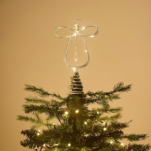 Valery Madelyn Lighted Christmas Tree Topper Angel with Timer, 10 Inch Pre-Lit Silver Metal Small Angel Tree Topper with Lights for Christmas Tree Decoration Indoor, Battery Operated - Image 3