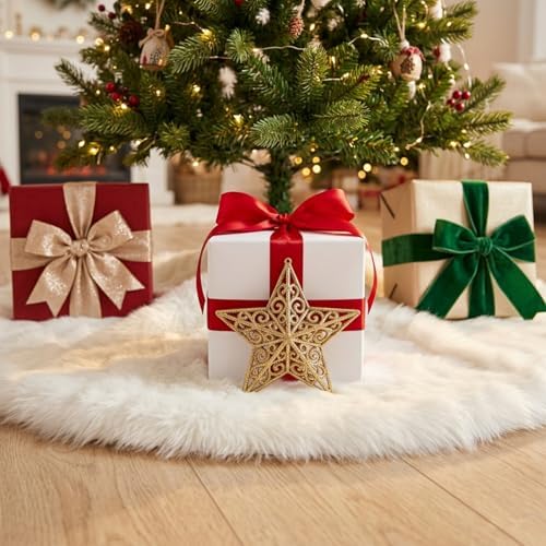 CHICHIC 36 inch Christmas Tree Skirt Faux Fur Xmas Tree Skirt Christmas Decorations Holiday Tree Ornaments Tree Decoration for Christmas Home Decorations, Xmas Party Holiday Decorations, Snow White - Image 2