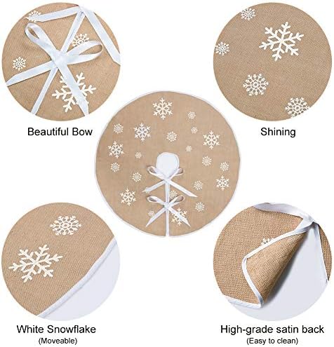 48 Inch Burlap Christmas Tree Skirt with White Snowflakes, Khaki - Image 4