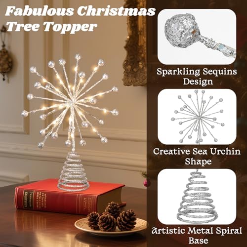 Lewondr Christmas Tree Topper, 10.6" Lighted 3D Starburst Treetop, Silver - Image 5