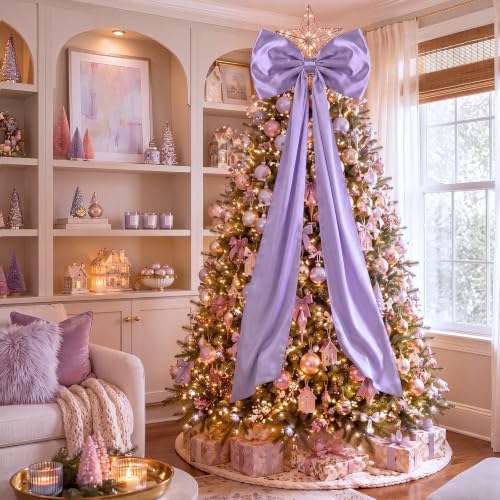 Daifunli 20 x 47 Inches Giant Satin Bow Christmas Tree Topper,Light Purple - Image 4