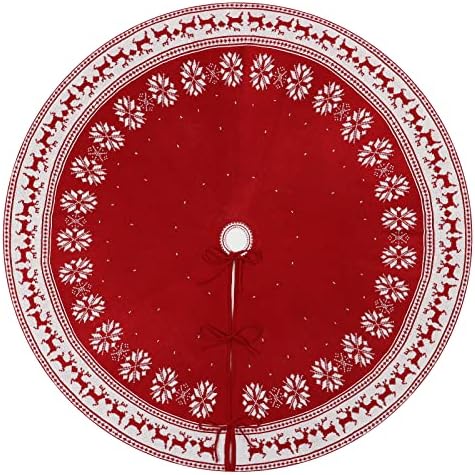 Dremisland Christmas Tree Skirt Rustic Knit Christmas Tree Mat 36In Red - Image 4