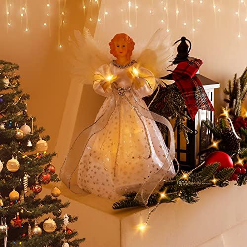 PEEKI Christmas Tree Topper, 12" Angel Treetop with Lights and Remote Control Timer, Christmas Tree Decoration for Holiday Ornament and Home Decor, Ivory and Sliver - Image 4
