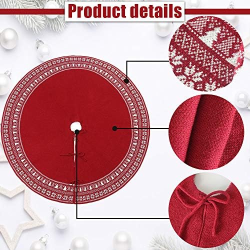 Christmas Tree Skirt, Christmas Decorations,Knitting Wool Retro Small Snowflake Xmas Tree Skirt Decorations,Can be Used as a Shawl.(48 Inch,Red)… - Image 4