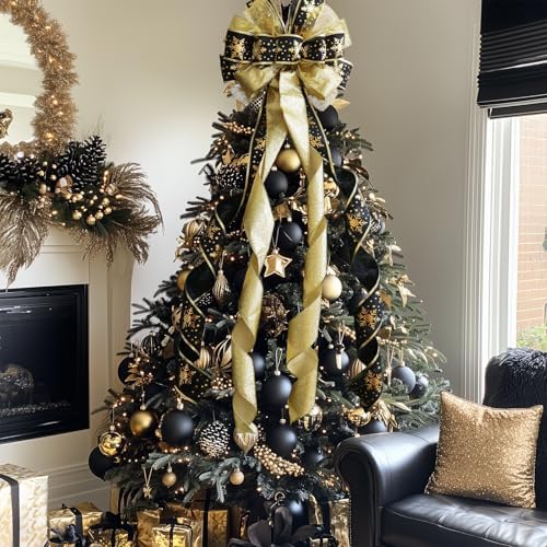 Large Christmas Tree Topper Bow 52x13 Inch, Pre-Tied Wired Wreath Ribbon - Image 6