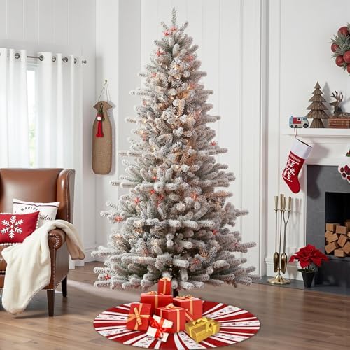 Red Swirl Candy Cane Christmas Tree Skirt 36 Inch Winter Holiday Xmas Tree Mat for New Year Festive Holiday Party Ornament Rustic Farmhouse Decoration - Image 4