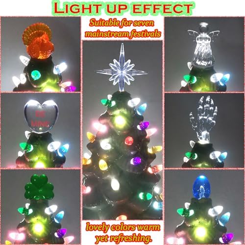 110Pcs in 10 Colors Ceramic Christmas Tree Replacement Lights - Plastic Bulbs Pegs, Included Angel Topper/Heart Top/Cross Stars/Egg/Turkey/Skeleton Hand/Clover. - Image 6