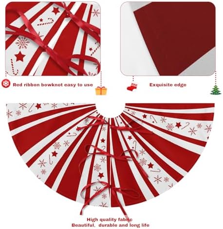 Red Swirl Candy Cane Christmas Tree Skirt 48 Inch Winter Holiday Xmas Tree Mat for New Year Festive Holiday Party Ornament Rustic Farmhouse Decoration - Image 5