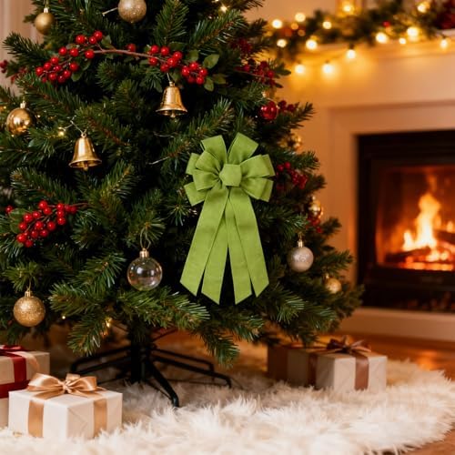 Bright Green Large Bow for Wreath Tree Topper 11x21 Inch Linen Texture Wired Ribbon Big Bows for Front Door Christmas St Patricks Decor Gift - Image 6