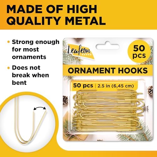 Leafeon Christmas Ornament Hooks - Christmas Ornament Hangers - Perfect Xmas Ornament Hangers for Tree Decoration 50 Pack Gold - Image 3