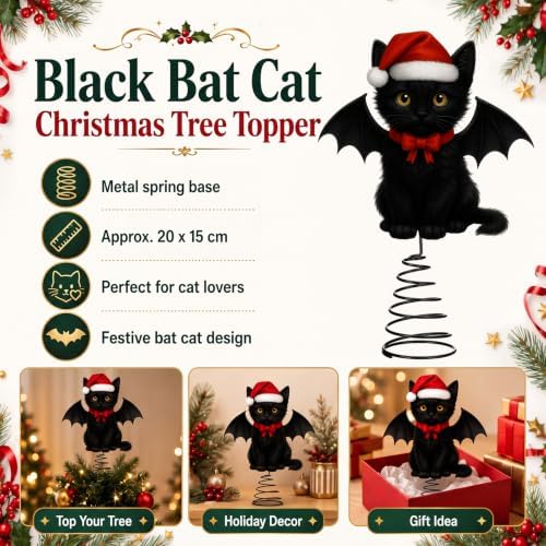 Soulchen Gothic Christmas Tree Topper Metal Black Bat Cat - Image 4
