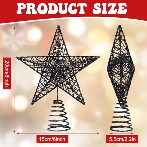 Bememo 8 Inches Glitter Star Christmas Tree Topper Shimmery,Gold, Black - Image 2