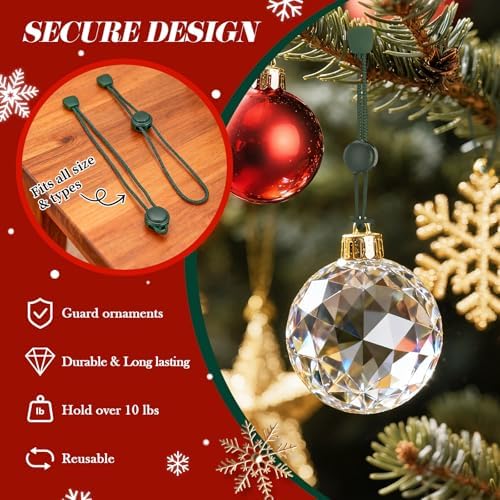 92 PCS Adjustable Christmas Ornament Hooks, Hoevaton Non-Slip Hanger Hooks for Hanging Small & Large Heavy Ornaments, Xmas Ornament Hanging Hooks for Holiday Tree Decorations (Green, 92 Count) - Image 3