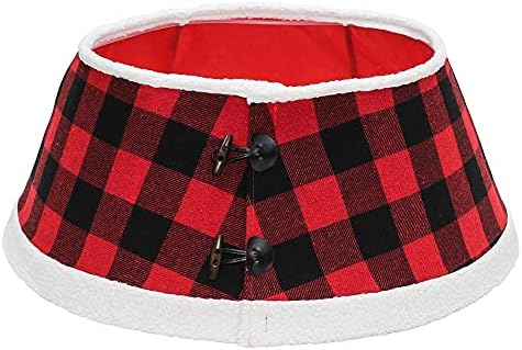 New Traditions - Buffalo Check Stand Band Christmas Tree Collar with Toggle - Black/Red - Image 2