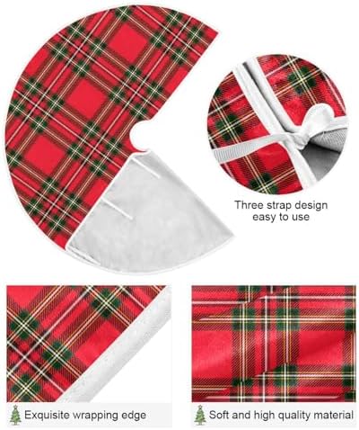 Red Green Tartan Plaid Christmas Tree Skirt Small Xmas Tree Skirts Decorations 36 in Burlap Tree Mat Cover for 4 ft Trees Holiday Party - Image 3