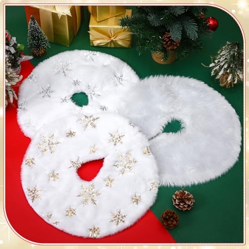 3 Pack Mini Christmas Tree Skirt White with Silver Snowflake Mat 15?€? Small Christmas Tree Skirt Faux Fur Plush Sequin Fluffy for Xmas Holiday Party Indoor Outdoor Home Decoration - Image 6