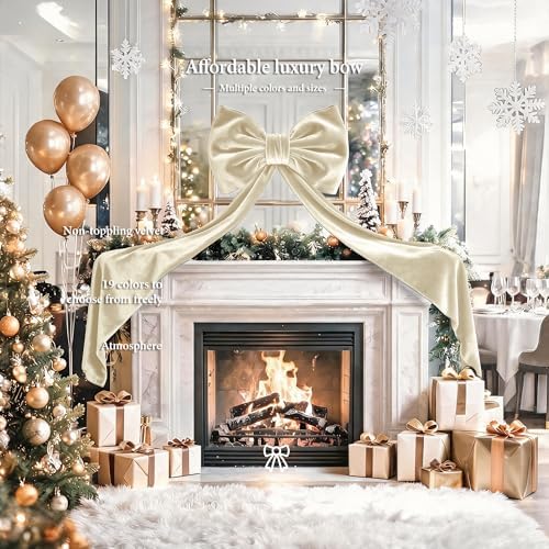 Big Tree Bows, Christmas Decorations, Big Velvet Christmas Tree Topper Bow, 52 x16 Inch, Giant Christmas Bow Decorations for Home, Wedding, Birthday, Wreath, Door, Wall Decor (Champagne) - Image 5