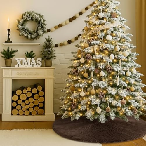 Faux Fur Christmas Tree Skirts, 36 inches Plush Long Haired Wool Fur Xmas Tree Base Cover Mat for New Year Home Party Decorations (90CM, Darkbrown) - Image 5