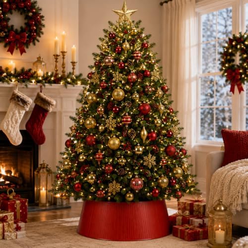 27in Christmas Tree Collar, Red Tree Skirt Alternative, Tree Base Cover for Decorations, Skirt Base Stand Protection from Pets, Fits Majority Tree Stands (Red) - Image 3