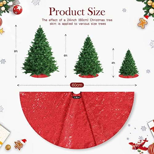 Red Tree Skirt 24 inches Small Christmas Tree Skirt Glitter Sequin Tree Skirt for Christmas Decorations - Image 5