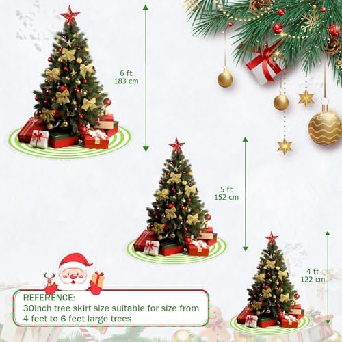 30 Inch Green and White Christmas Tree Skirt with Pom Poms - Image 4