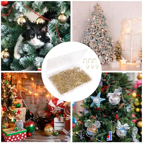 Ornament Hooks, 200Pcs Gold Christmas Ornament Hooks for Christmas Trees 1.2" Mini Christmas Tree Hooks with Storage Box Metal Ornament Hangers Xmas Hanging Hooks for Christmas Tree Decor Party Balls - Image 6