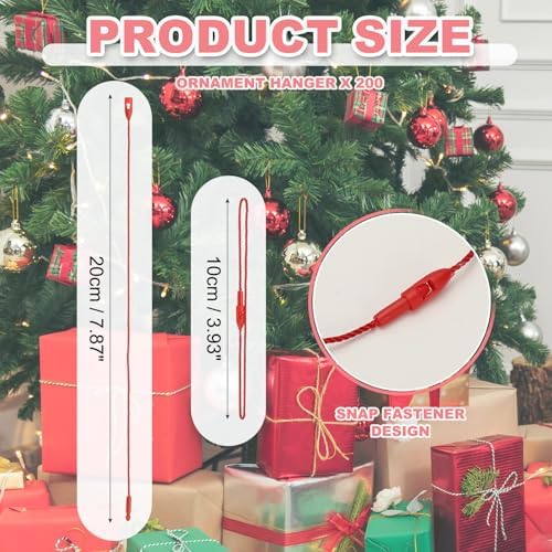PATIKIL Christmas Ornament Hooks, 200 Pcs LED String Light Hanging Cable Holiday Decor Gift Tag Hanger with Snap Lock for Valentine's Halloween, Rose Red - Image 2