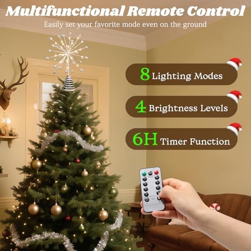 Lewondr Christmas Tree Topper, 10.6" Lighted 3D Starburst Treetop, Silver - Image 3