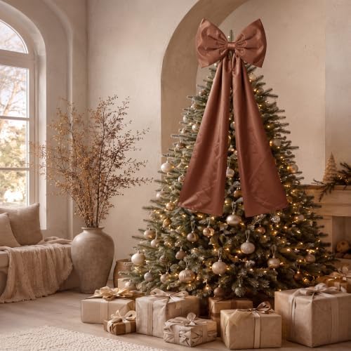 Daifunli 20 x 47 in Giant Satin Bow Christmas Tree Topper,Gingerbread Brown - Image 5