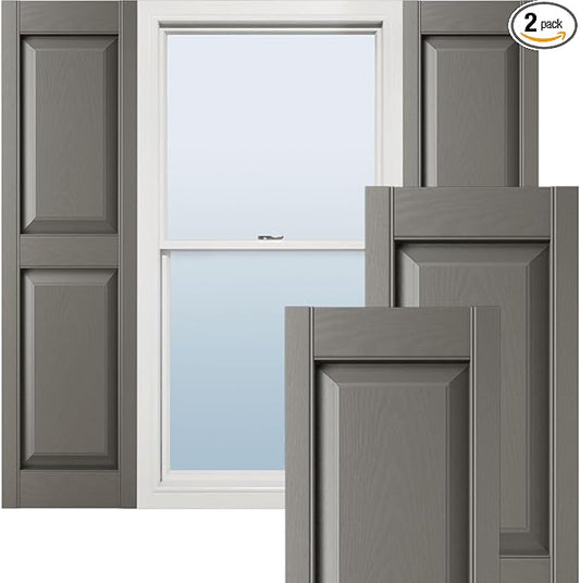 Ekena Millwork Lifetime Vinyl LP2S12X06700TG Standard Two Equal Panel Vinyls, Raised Panel Vinyl Shutters, w/Installation Shutter-Lok's & Matching Screws (Per Pair), 12"W x 67"H, Tuxedo Grey