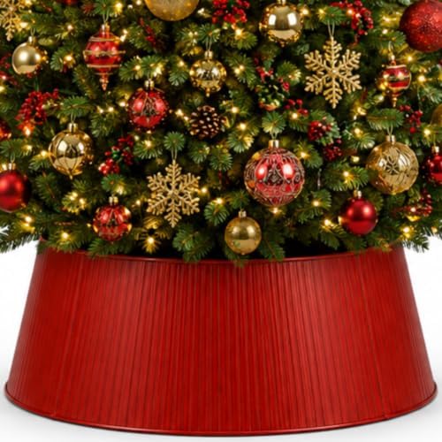 27in Christmas Tree Collar, Red Tree Skirt Alternative, Tree Base Cover for Decorations, Skirt Base Stand Protection from Pets, Fits Majority Tree Stands (Red) by InSideOut
