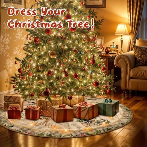 Christmas Tree Skirt with LED Lights, 36 Inch Christmas Skirt Tree Decoration with Snowman Reindeer, Christmas Trees Mat for Under Trees Holiday Party Indoor Decorations, Winter Gift for Women - Image 6